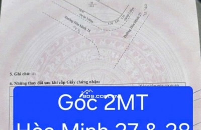 Bán đất lô góc 2MT đường Hòa Minh 27 & Hòa Minh 28
